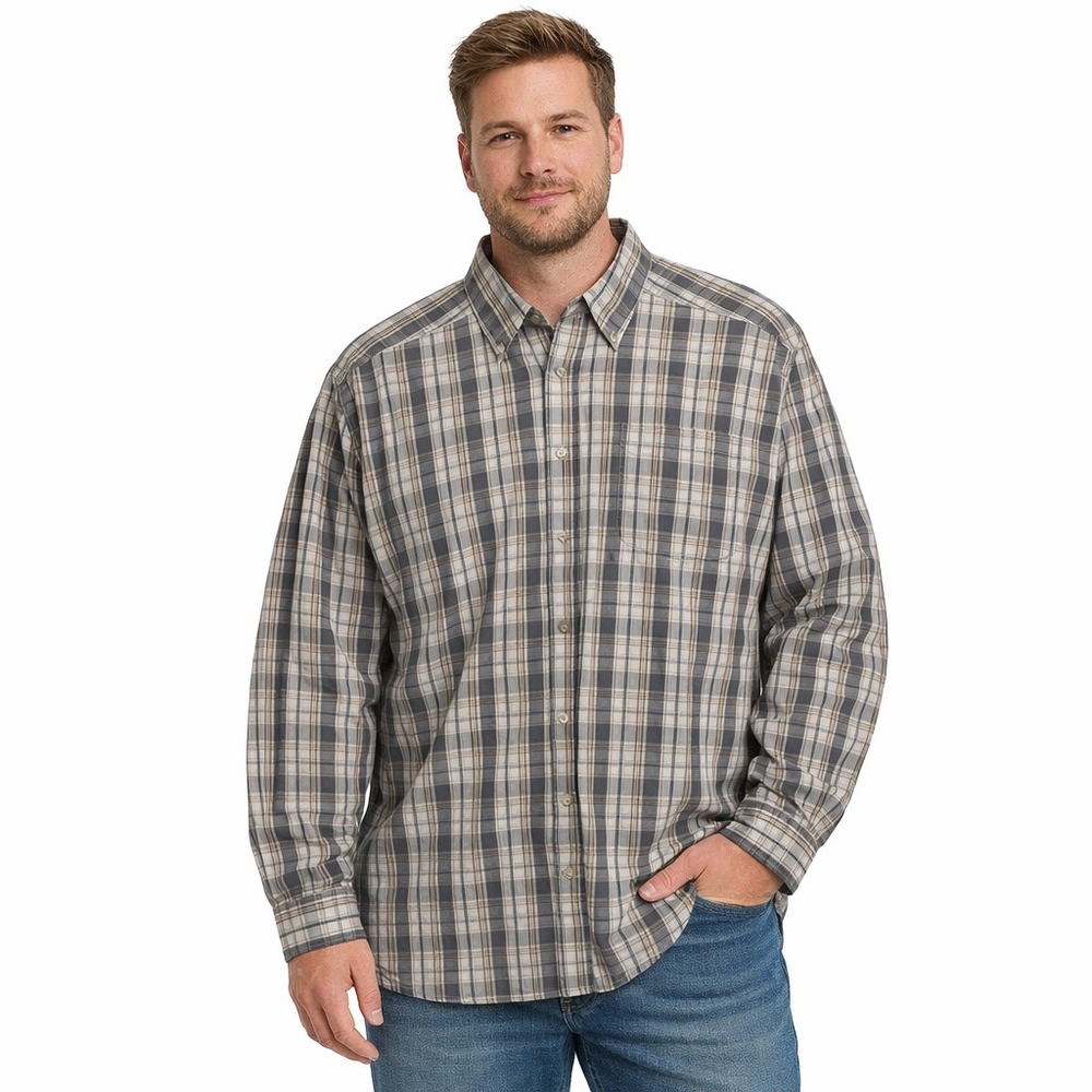 Ariat Pro Series Mens XXL Plaid Button Down Shirt Grey Tan Long Sleeve Mesh Vent